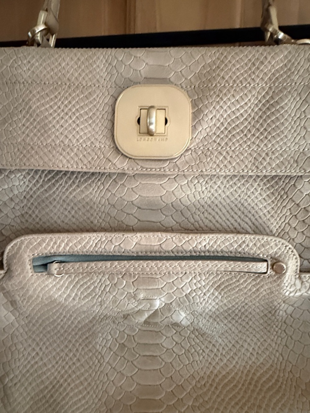 Longchamp Gatsby python embossed leather shoulder tote bag. - Picture 3 of 16